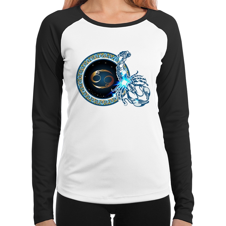 Baby Look Raglan Signo Câncer Astrologia Manga Longa
