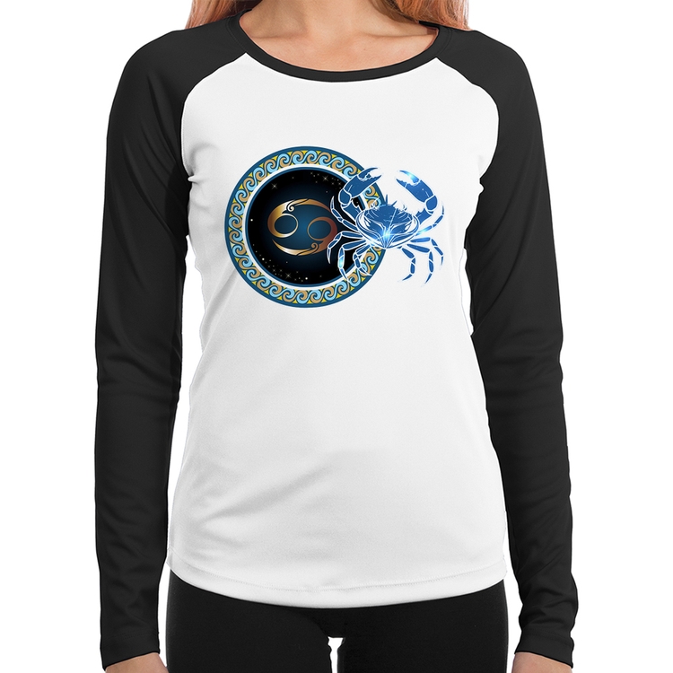 Baby Look Raglan Signo Câncer Astrologia Manga Longa