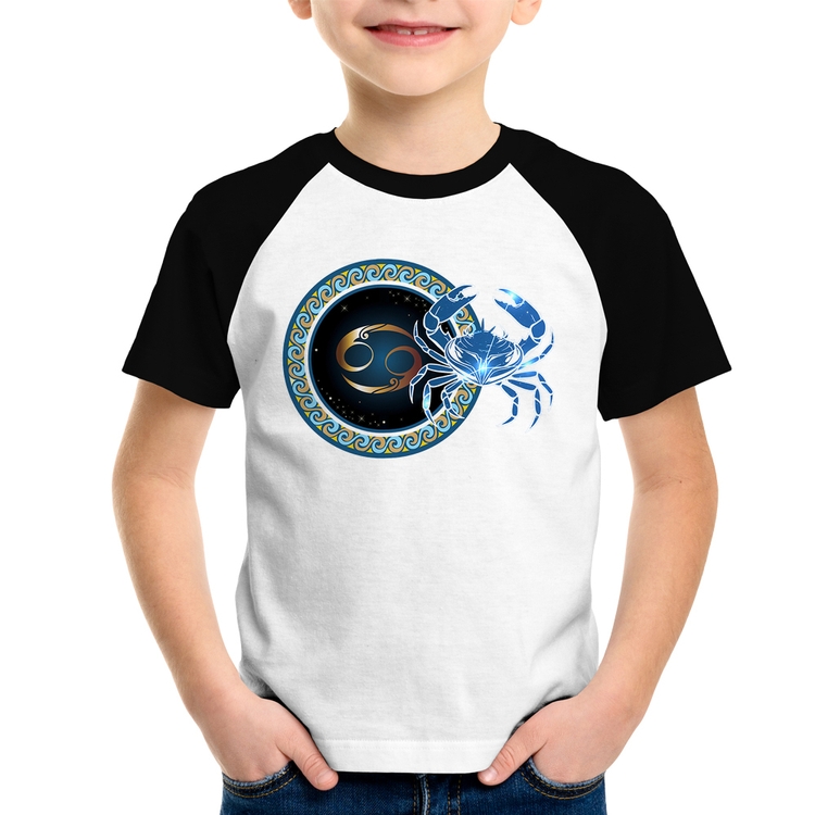 Camiseta Raglan Infantil Signo Câncer Astrologia