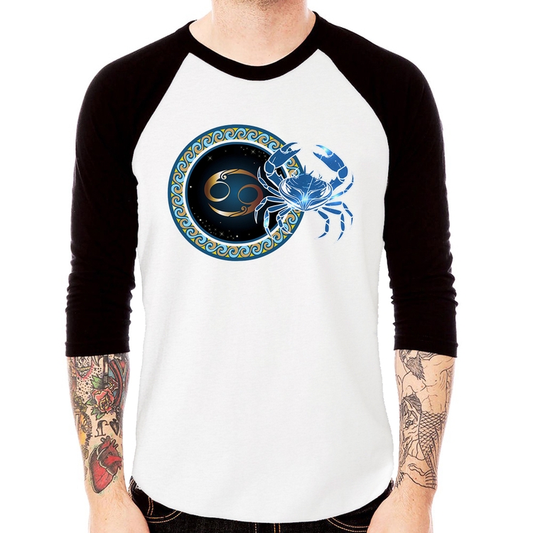 Camiseta Raglan Signo Câncer Astrologia Manga 3/4