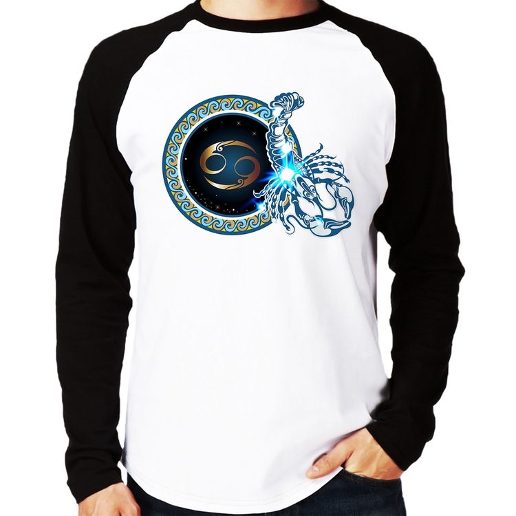 Camiseta Raglan Signo Câncer Astrologia Manga Longa