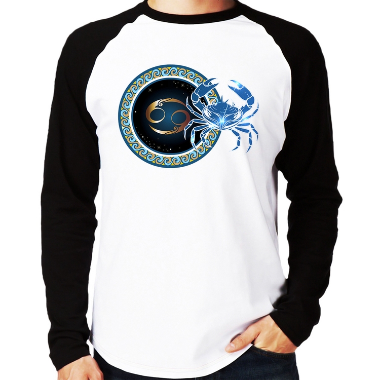 Camiseta Raglan Signo Câncer Astrologia Manga Longa