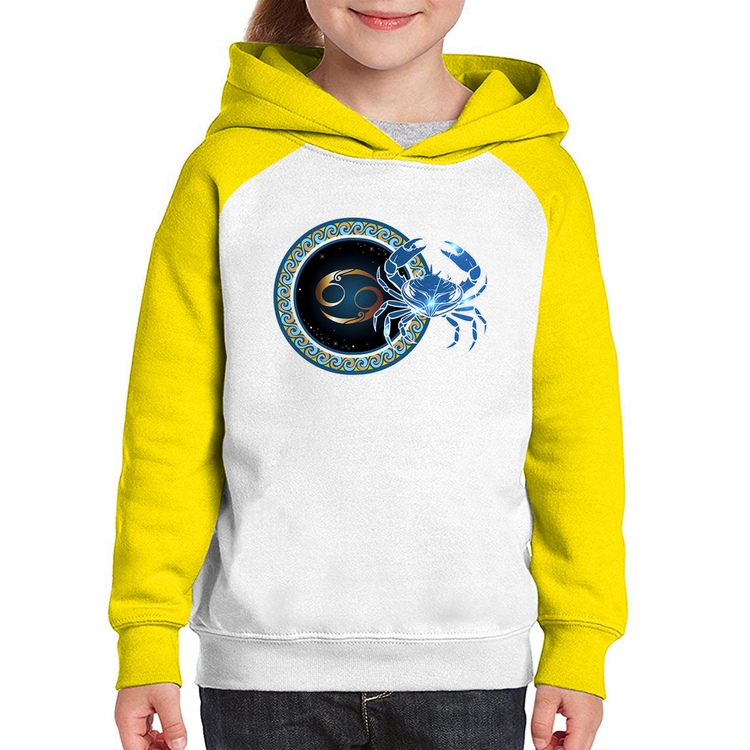 Moletom Infantil Signo Câncer Astrologia - Branco/Amarelo
