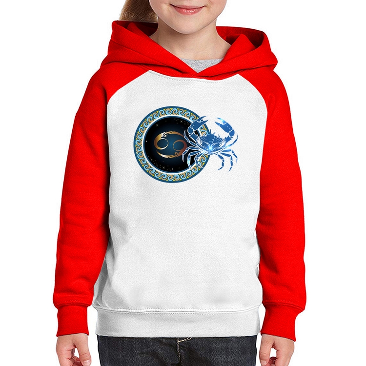 Moletom Infantil Signo Câncer Astrologia - Branco/Vermelho