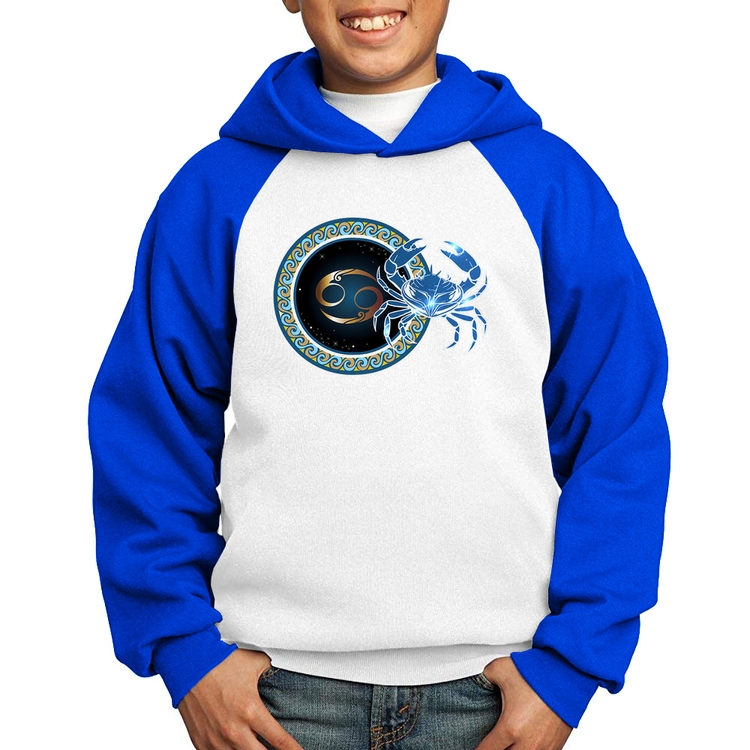 Moletom Infantil Signo Câncer Astrologia - Branco/Azul