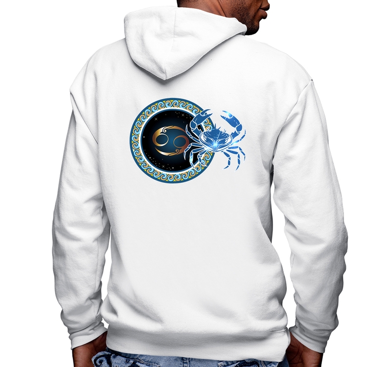 Blusa Moletom Signo Câncer Astrologia Masculina com Capuz e Zíper - Branca