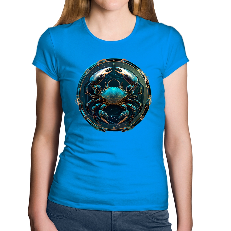 Baby Look Algodão Câncer Sígno - Azul