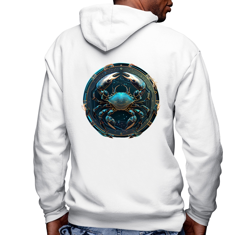 Blusa Moletom Câncer Sígno Masculina com Capuz e Zíper - Branca