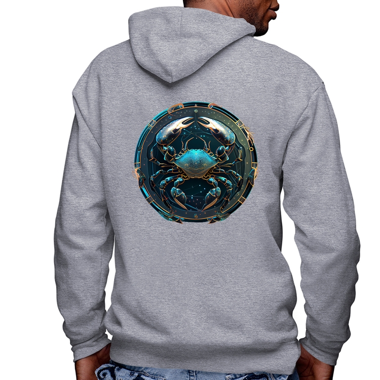 Blusa Moletom Câncer Sígno Masculina com Capuz e Zíper - Mescla