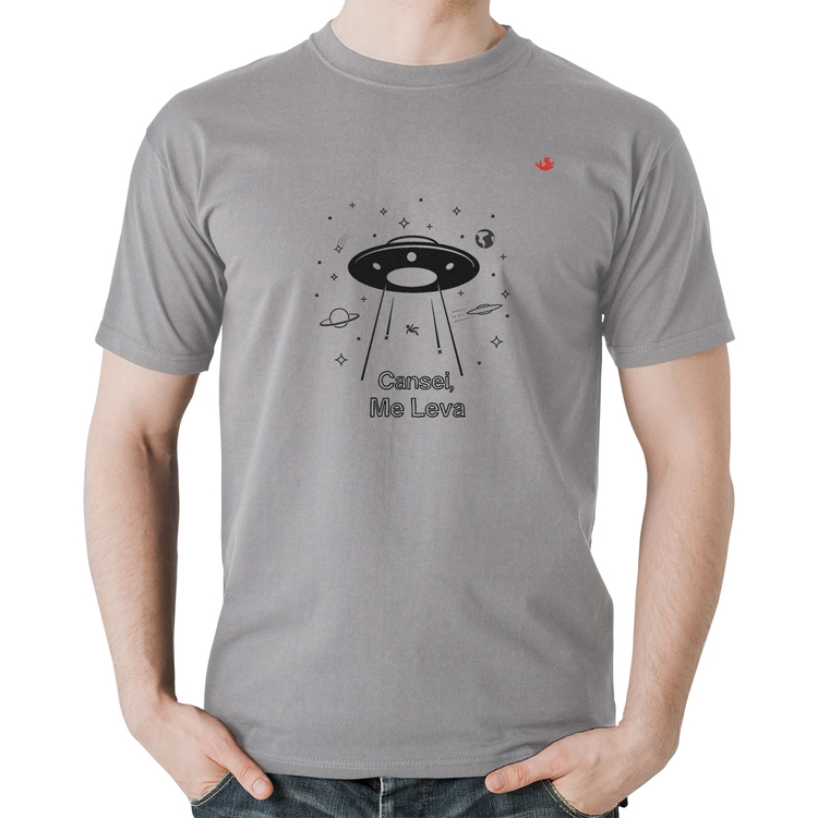 Camiseta Algodão Cansei, me leva - Cinza