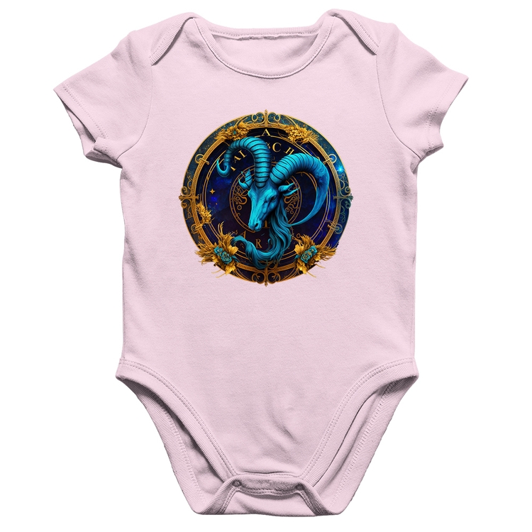 Body Bebê Algodão Capricórnio Sígno - Rosa Bebê