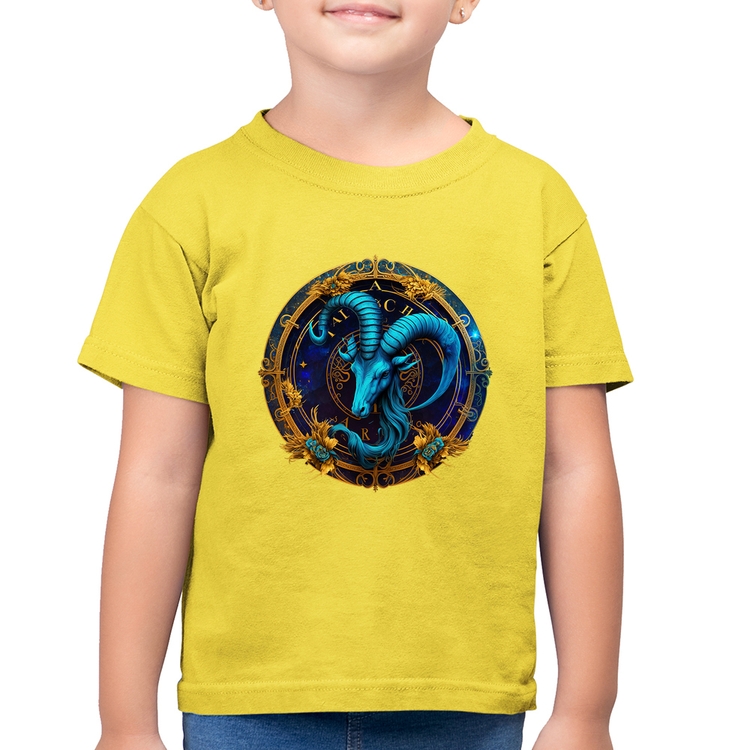 Camiseta Algodão Infantil Capricórnio Signo - Amarelo Canário