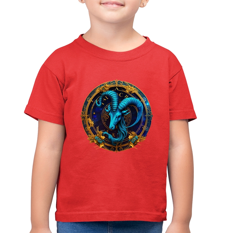 Camiseta Algodão Infantil Capricórnio Signo - Vermelha