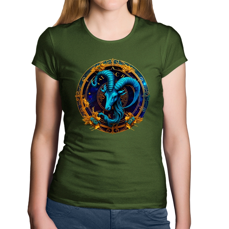 Baby Look Algodão Capricórnio Sígno - Musgo