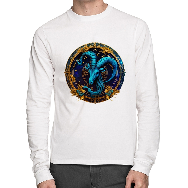 Camiseta Algodão Capricórnio Sígno Manga Longa - Branca