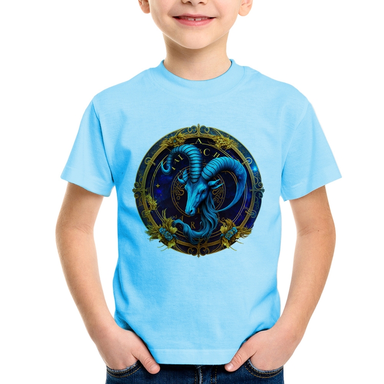 Camiseta Infantil Capricórnio Sígno - Azul Bebê