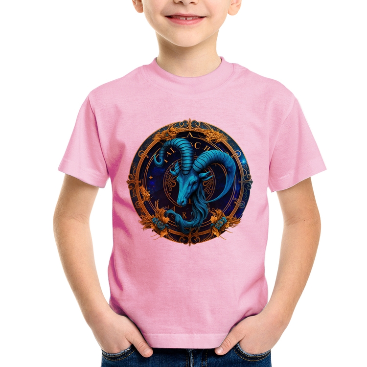 Camiseta Infantil Capricórnio Sígno - Rosa Bebê
