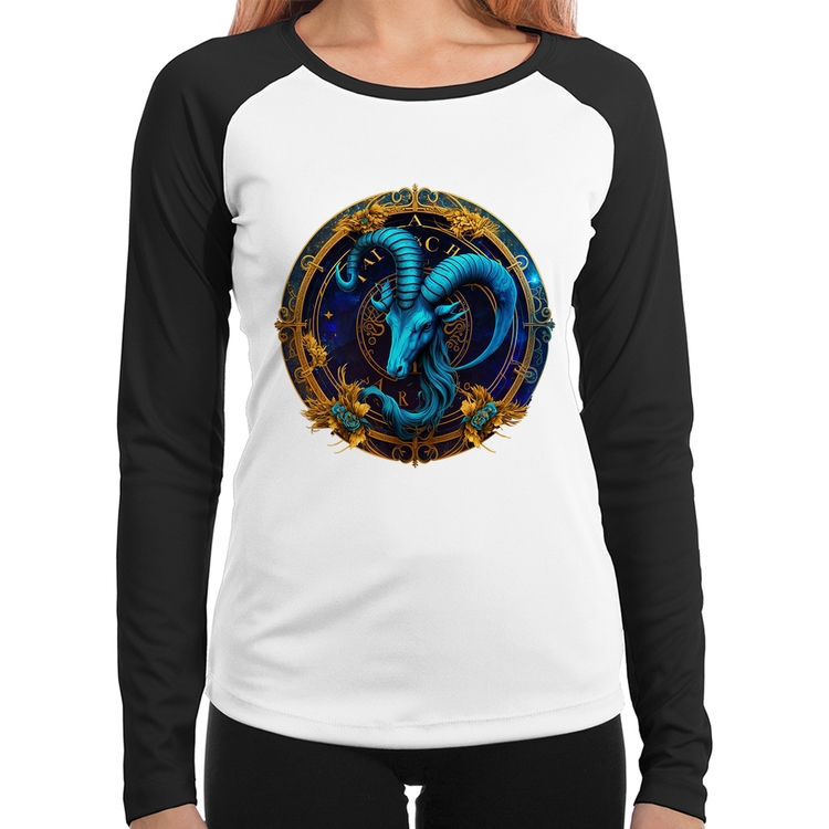 Baby Look Raglan Capricórnio Sígno Manga Longa