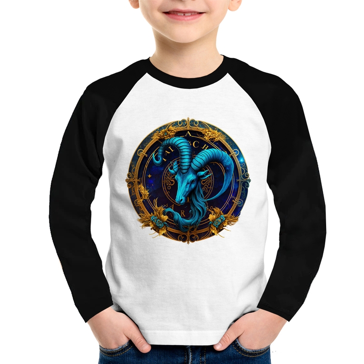 Camiseta Raglan Infantil Capricórnio Sígno Manga Longa