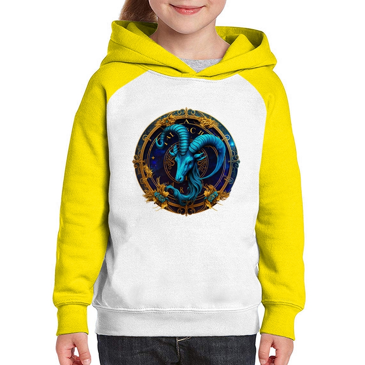 Moletom Infantil Capricórnio Sígno - Branco/Amarelo