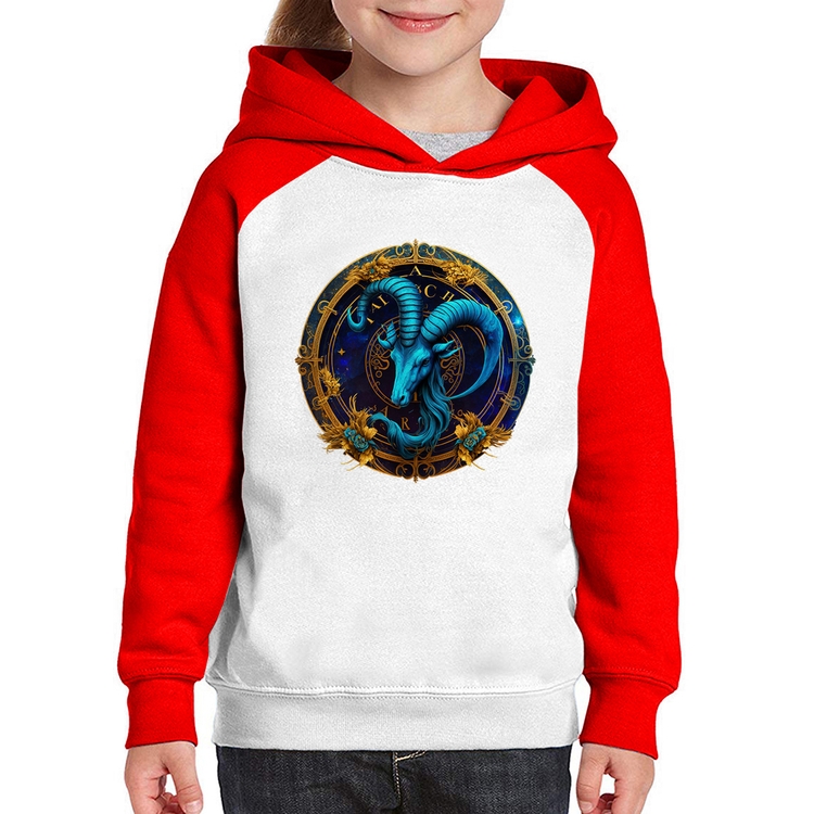 Moletom Infantil Capricórnio Sígno - Branco/Vermelho