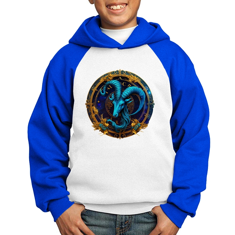Moletom Infantil Capricórnio Sígno - Branco/Azul