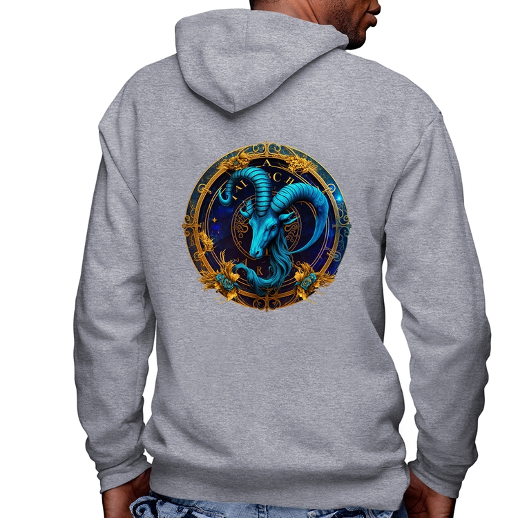 Blusa Moletom Capricórnio Sígno Masculina com Capuz e Zíper - Mescla