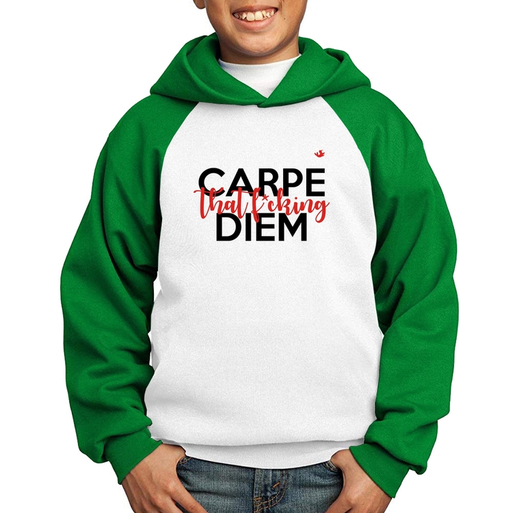 Moletom Infantil Carpe that fucking Diem - Branco/Verde