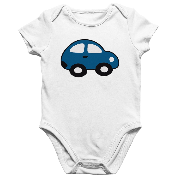 Body Bebê Algodão Carrinho Azul - Branco