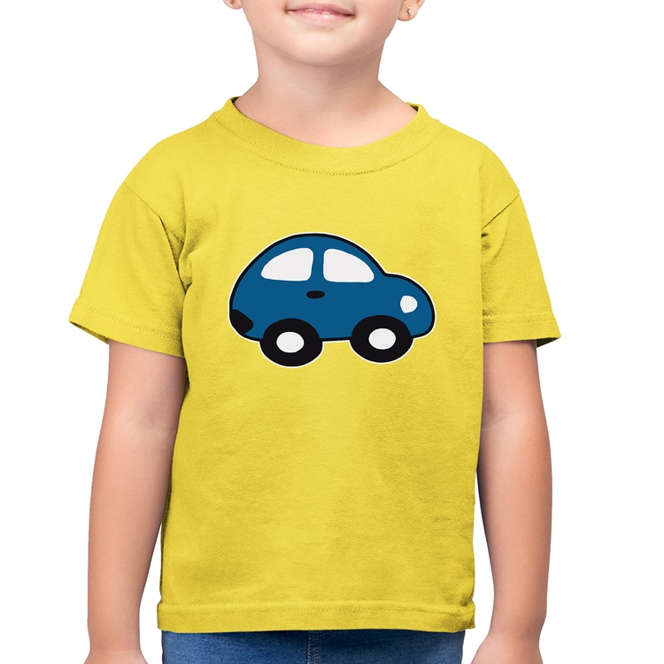 Camiseta Algodão Infantil Carrinho Azul - Amarelo Canário