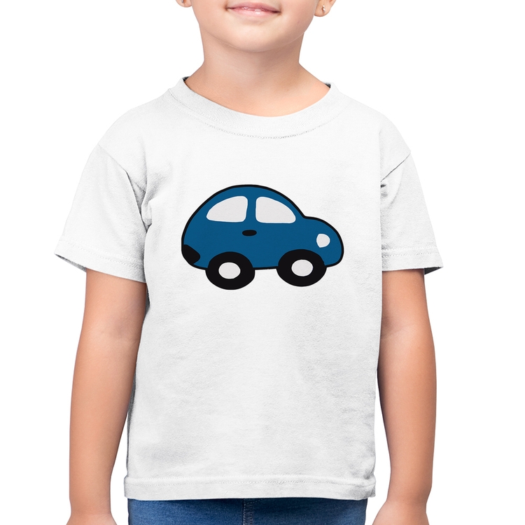 Camiseta Algodão Infantil Carrinho Azul - Branca