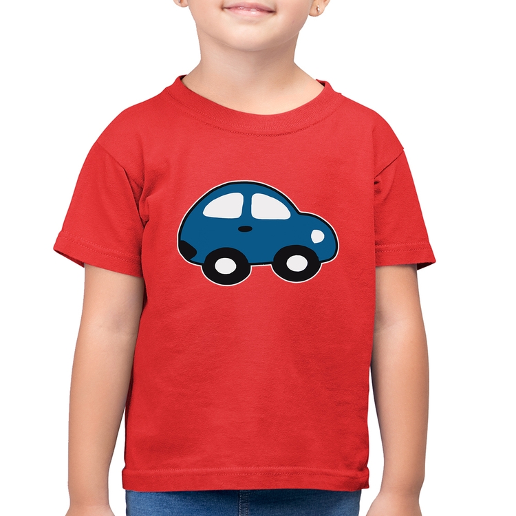 Camiseta Algodão Infantil Carrinho Azul - Vermelha