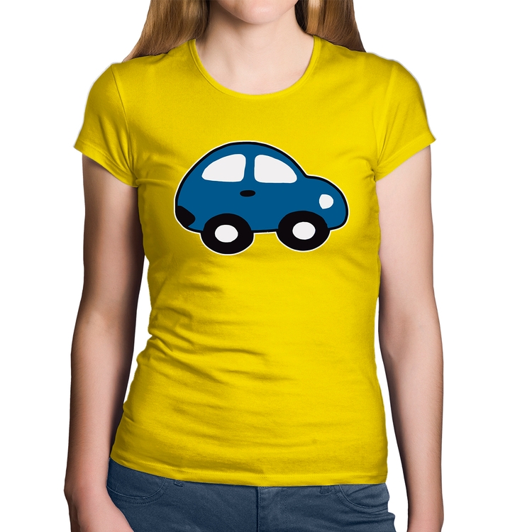 Baby Look Algodão Carrinho Azul - Amarela