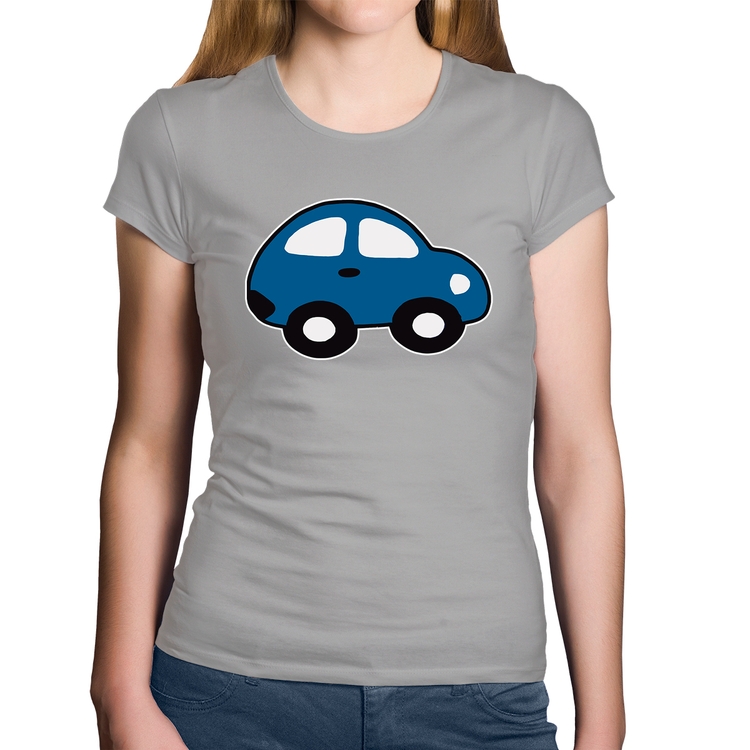 Baby Look Algodão Carrinho Azul - Cinza