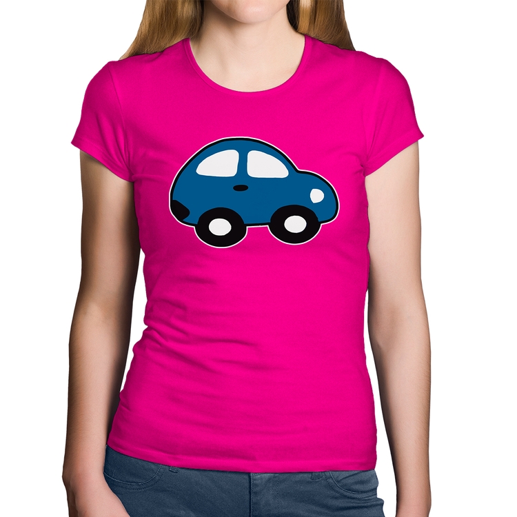 Baby Look Algodão Carrinho Azul - Rosa