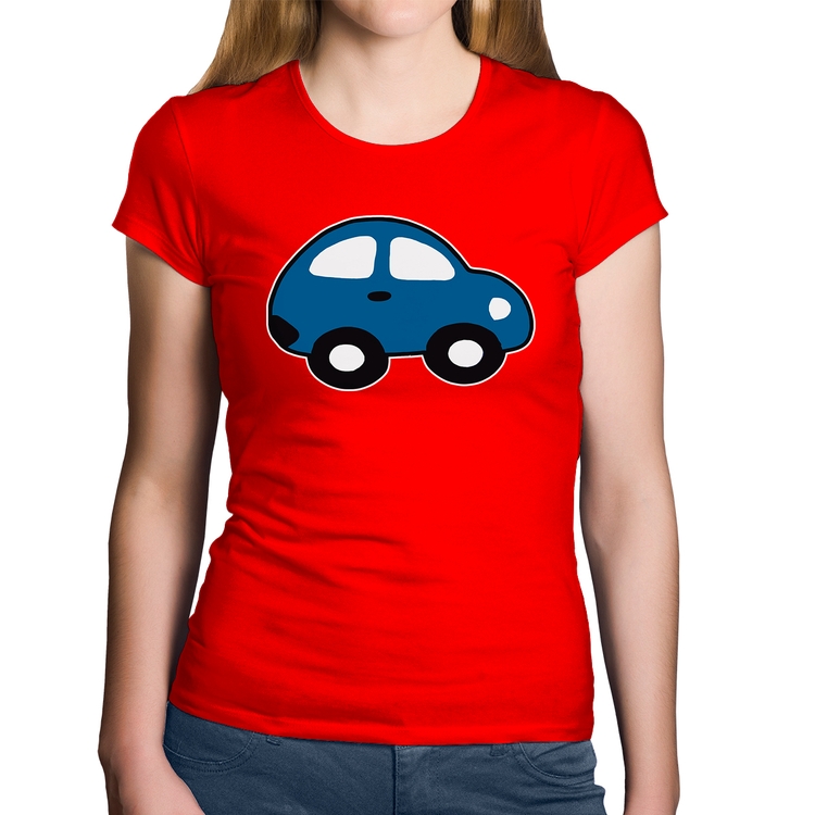 Baby Look Algodão Carrinho Azul - Vermelha