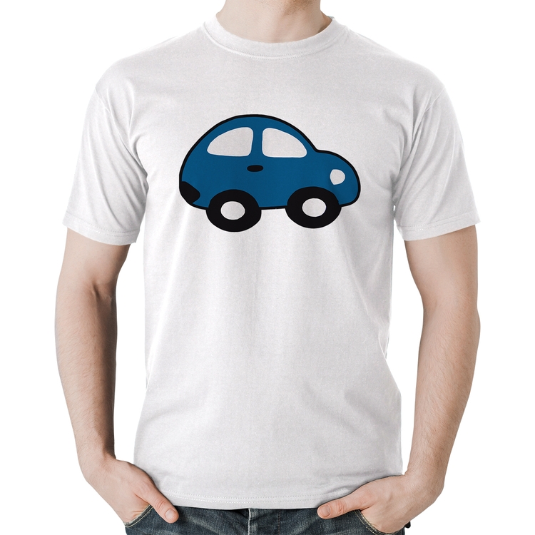 Camiseta Algodão Carrinho Azul - Branca