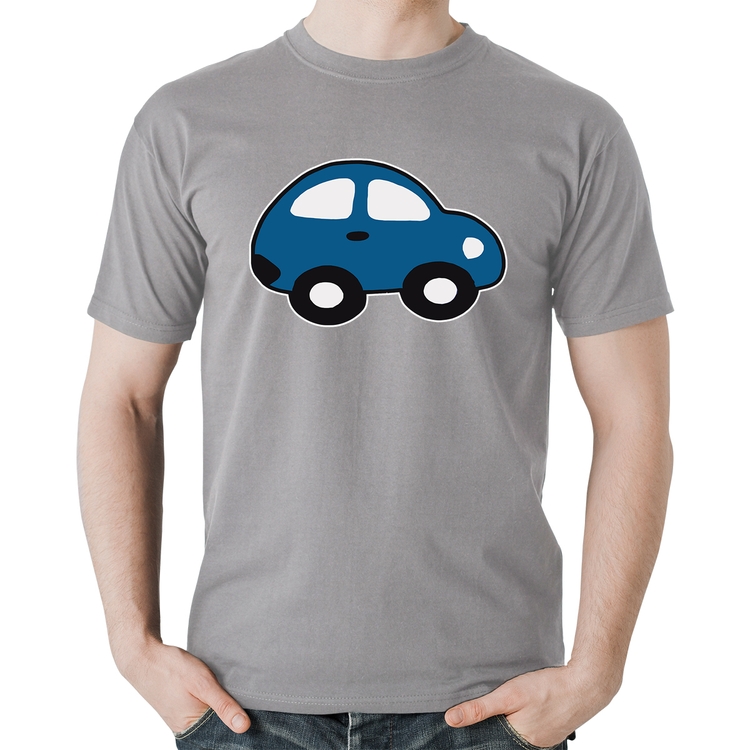 Camiseta Algodão Carrinho Azul - Cinza