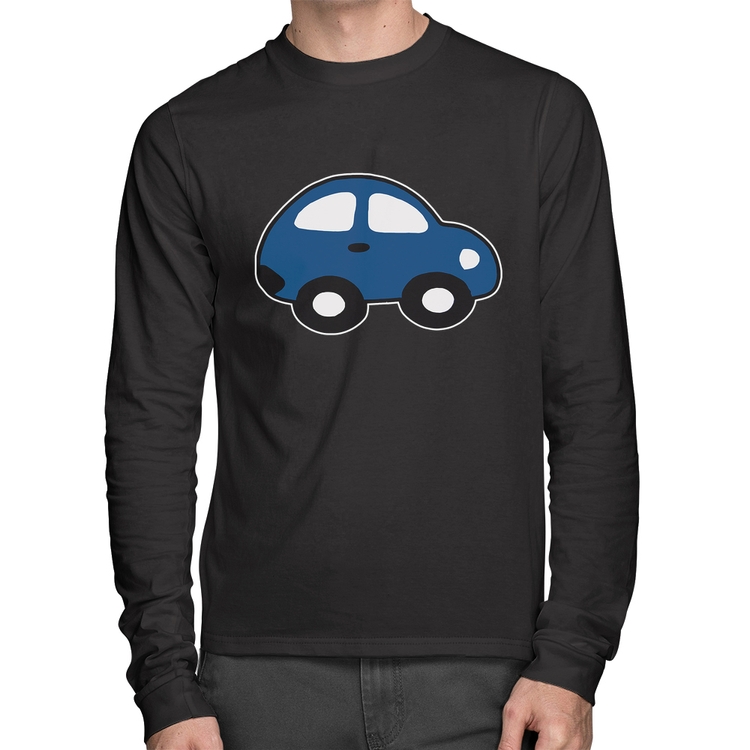Camiseta Algodão Carrinho Azul Manga Longa