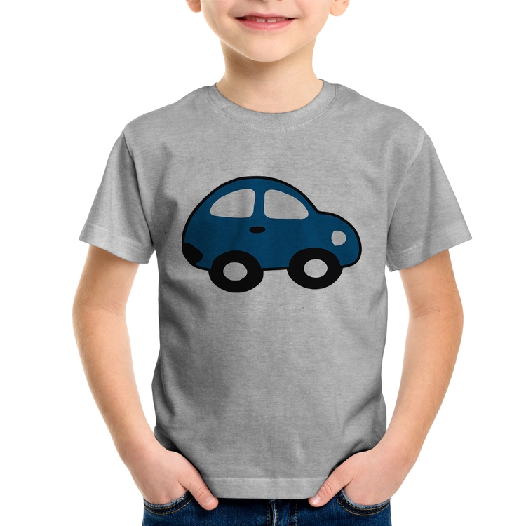 Camiseta Infantil Carrinho Azul - Cinza