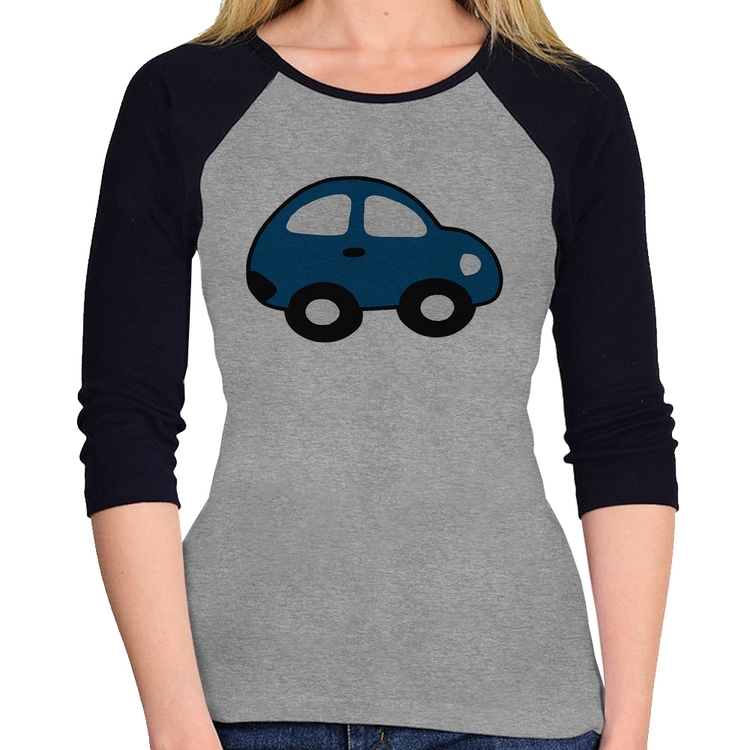 Baby Look Raglan Carrinho Azul Manga 3/4 - Cinza/Preto