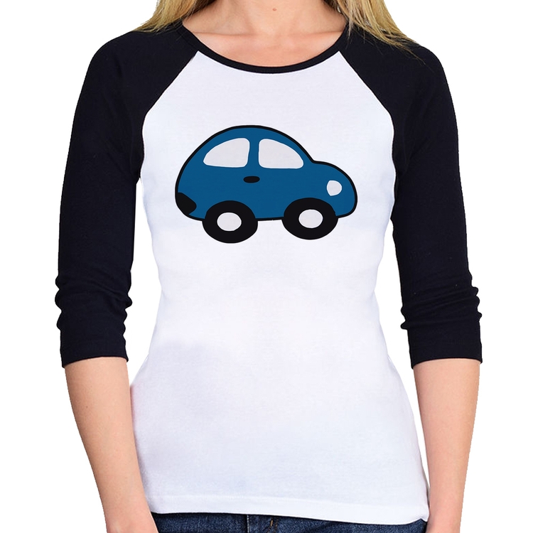 Baby Look Raglan Carrinho Azul Manga 3/4