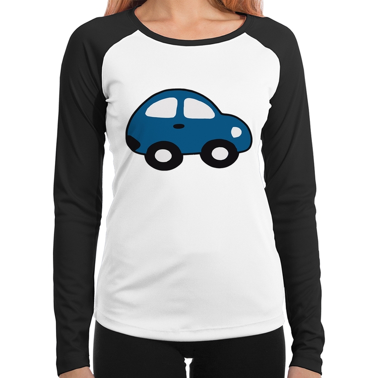 Baby Look Raglan Carrinho Azul Manga Longa