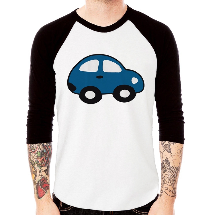 Camiseta Raglan Carrinho Azul Manga 3/4