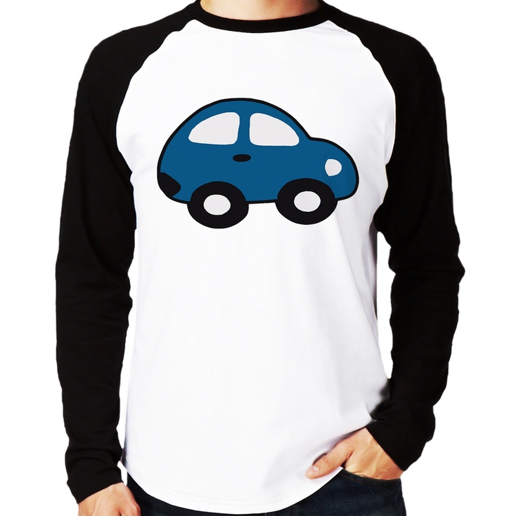 Camiseta Raglan Carrinho Azul Manga Longa
