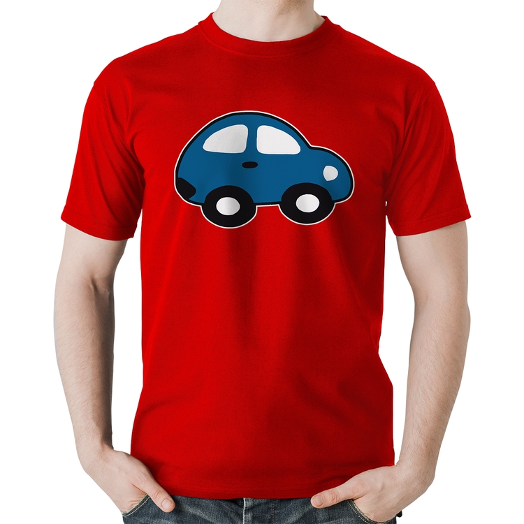 Camiseta Algodão Carrinho Azul - Vermelha