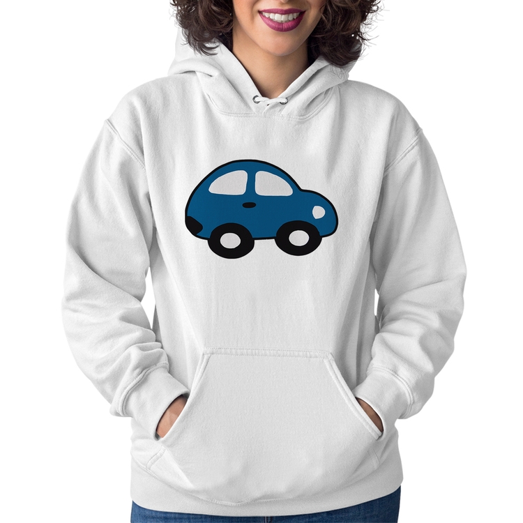 Moletom Feminino Carrinho Azul - Branco