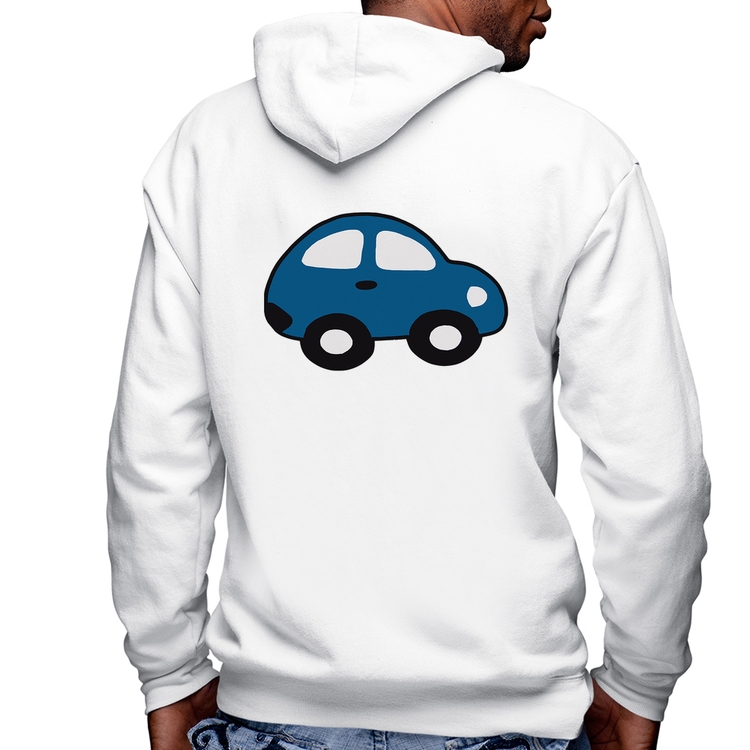 Blusa Moletom Carrinho Azul Masculina com Capuz e Zíper - Branca