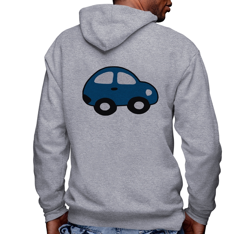 Blusa Moletom Carrinho Azul Masculina com Capuz e Zíper - Mescla