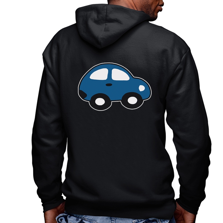 Blusa Moletom Carrinho Azul Masculina com Capuz e Zíper